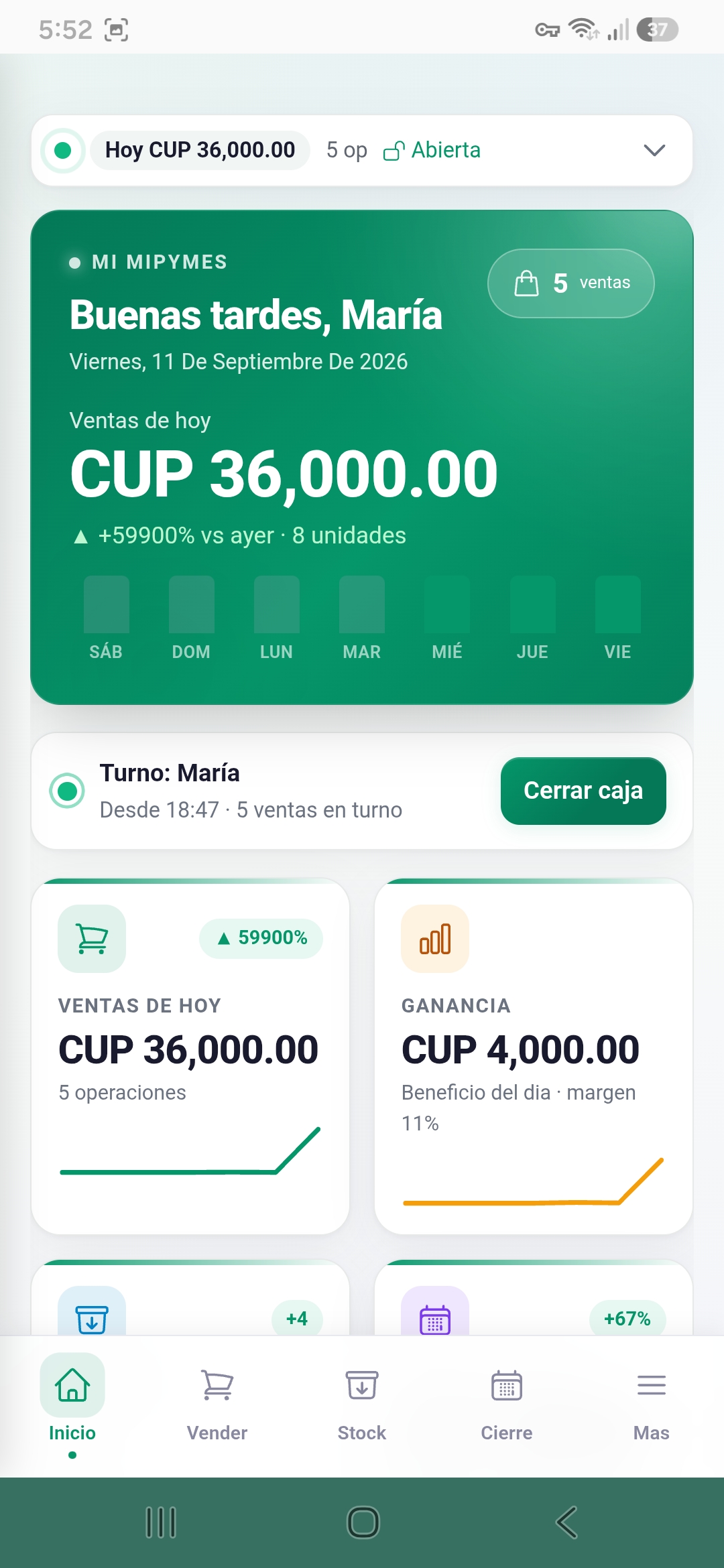 Cierre de caja en Cuadre